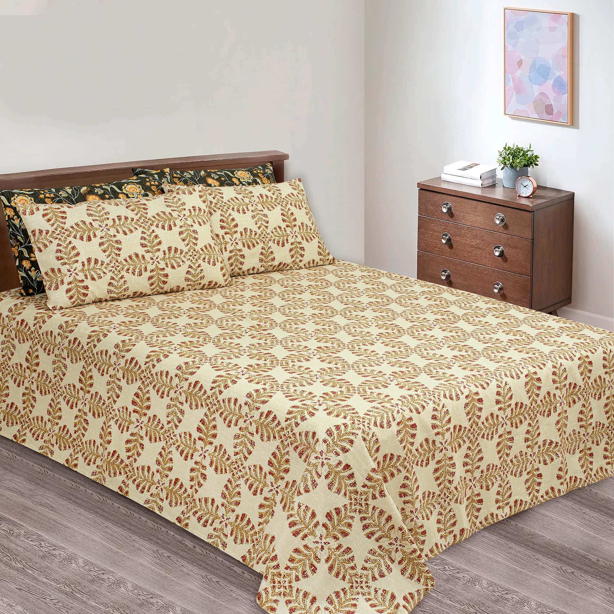 Vintage Leaf Print Cotton Percale Bed Sheet