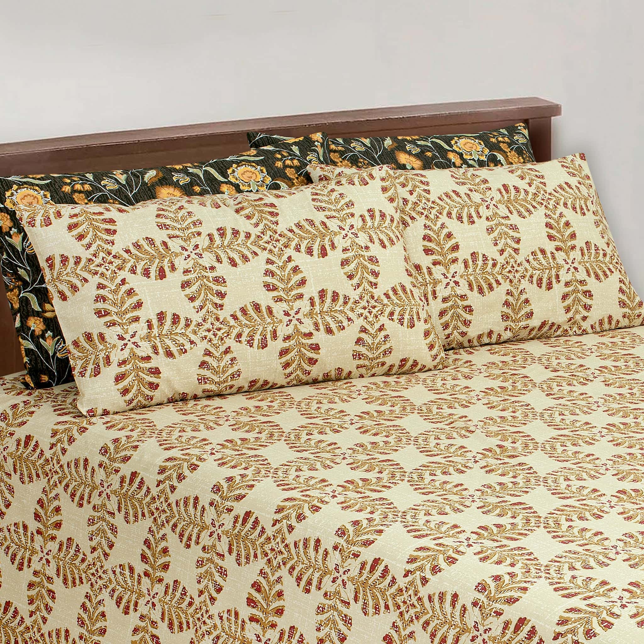 Vintage Leaf Print Cotton Percale Bed Sheet