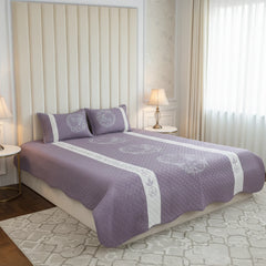 Lavender Embroidered Quilted Cotton Bed Sheet Set
