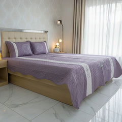 Lavender Embroidered Quilted Cotton Bed Sheet Set