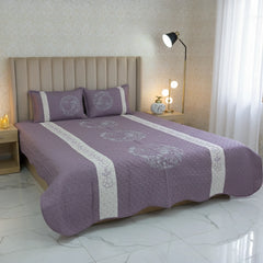 Lavender Embroidered Quilted Cotton Bed Sheet Set