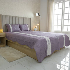Lavender Embroidered Quilted Cotton Bed Sheet Set