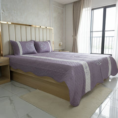 Lavender Embroidered Quilted Cotton Bed Sheet Set