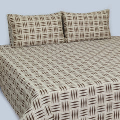 RHS Cotton Percale Bedsheet Set - Cream/Brown Cubic