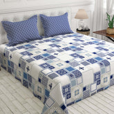 Xara Sky Blue Geometric Rhombus Floral Bed Sheet Set - 5708-5712