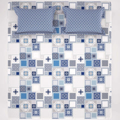 Xara Sky Blue Geometric Rhombus Floral Bed Sheet Set - 5708-5712