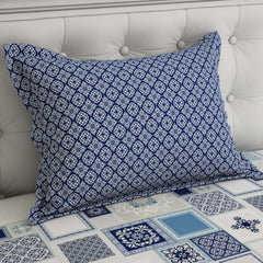 Xara Sky Blue Geometric Rhombus Floral Bed Sheet Set - 5708-5712