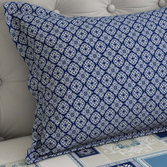 Xara Sky Blue Geometric Rhombus Floral Bed Sheet Set - 5708-5712