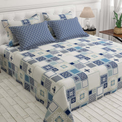Xara Sky Blue Geometric Rhombus Floral Bed Sheet Set - 5708-5712