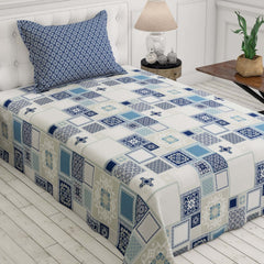 Xara Sky Blue Geometric Rhombus Floral Bed Sheet Set - 5708-5712
