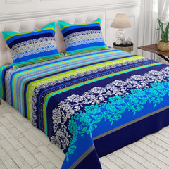 Blue Lining Design Sateen Bed Sheet Set - 5777(B)