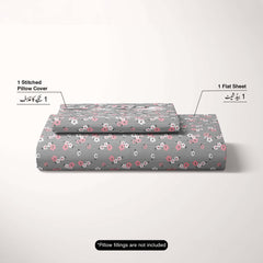 Black White Floral Sateen Bed Sheet Set - 5902