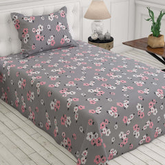 Black White Floral Sateen Bed Sheet Set - 5902