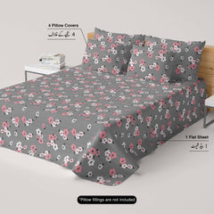 Black White Floral Sateen Bed Sheet Set - 5902