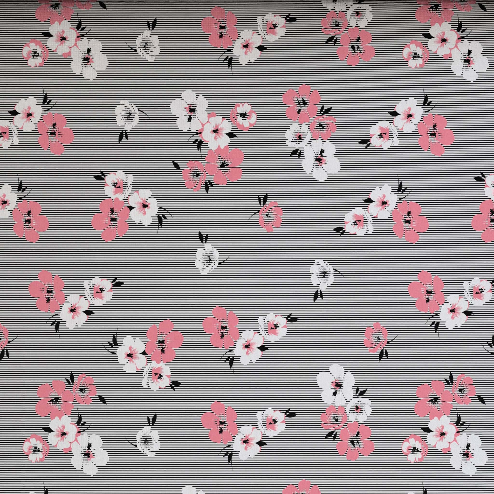 Black White Floral Sateen Bed Sheet Set - 5902