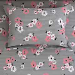 Black White Floral Sateen Bed Sheet Set - 5902