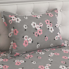 Black White Floral Sateen Bed Sheet Set - 5902