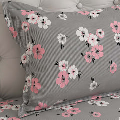 Black White Floral Sateen Bed Sheet Set - 5902