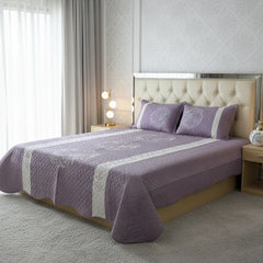 Lavender Embroidered Quilted Cotton Bed Sheet Set