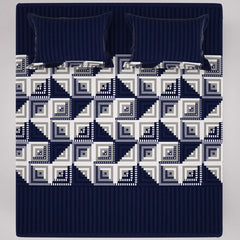 Royal Blue Geometric Squares & Triangles Sateen Bed Sheet Set