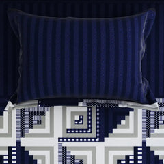 Royal Blue Geometric Squares & Triangles Sateen Bed Sheet Set