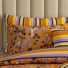 Yellow Floral Stripes & Geometric Shapes Sateen Quilt Cover Set