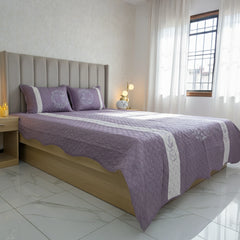 Lavender Embroidered Quilted Cotton Bed Sheet Set
