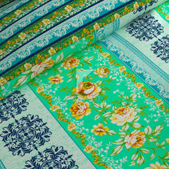 Xara Green Floral Stripes & Geometric Quilt Cover Set