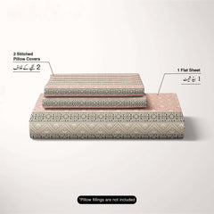 Xara Peach L-Brown Geometric Shapes Bed Sheet Set - 7310-7311