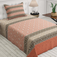 Xara Peach L-Brown Geometric Shapes Bed Sheet Set - 7310-7311