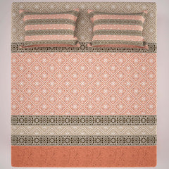 Xara Peach L-Brown Geometric Shapes Bed Sheet Set - 7310-7311