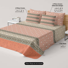 Xara Peach L-Brown Geometric Shapes Bed Sheet Set - 7310-7311