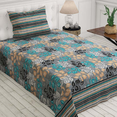 Xara Grey Leaf Design Bed Sheet Set - 7406-7407