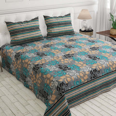 Xara Grey Leaf Design Bed Sheet Set - 7406-7407