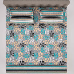 Xara Grey Leaf Design Bed Sheet Set - 7406-7407