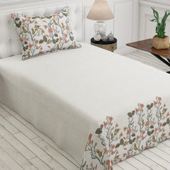 Off white Dot Floral Print Sateen Bed Sheet Set