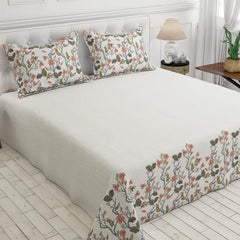 Off white Dot Floral Print Sateen Bed Sheet Set