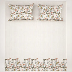 Off white Dot Floral Print Sateen Bed Sheet Set