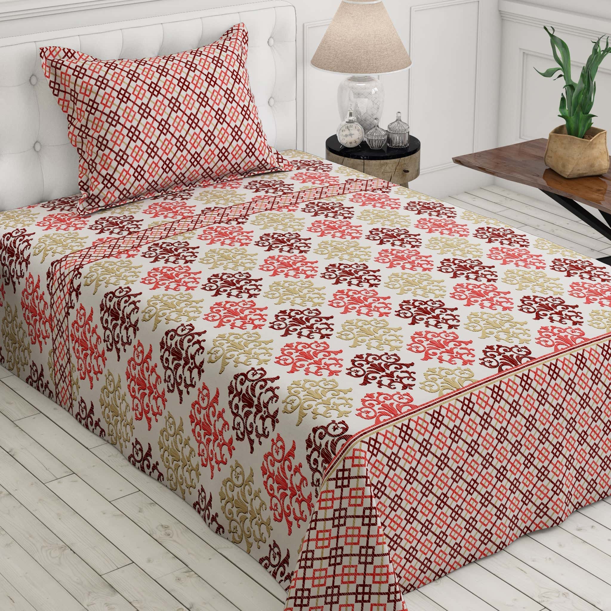Xara Light Beige Intricate Symmetrical Bed Sheet Set - 7605-7606