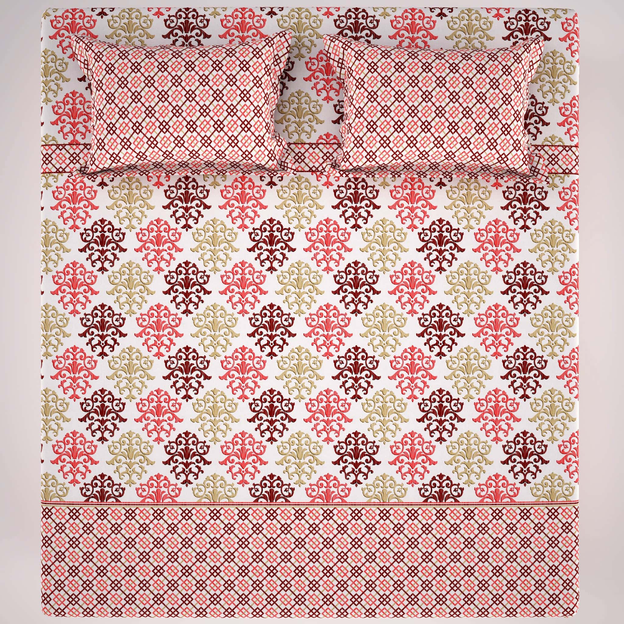 Xara Light Beige Intricate Symmetrical Bed Sheet Set - 7605-7606