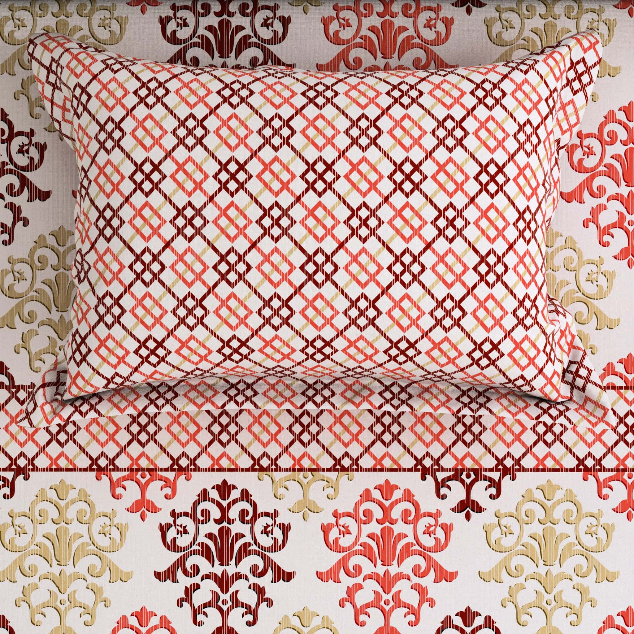 Xara Light Beige Intricate Symmetrical Bed Sheet Set - 7605-7606