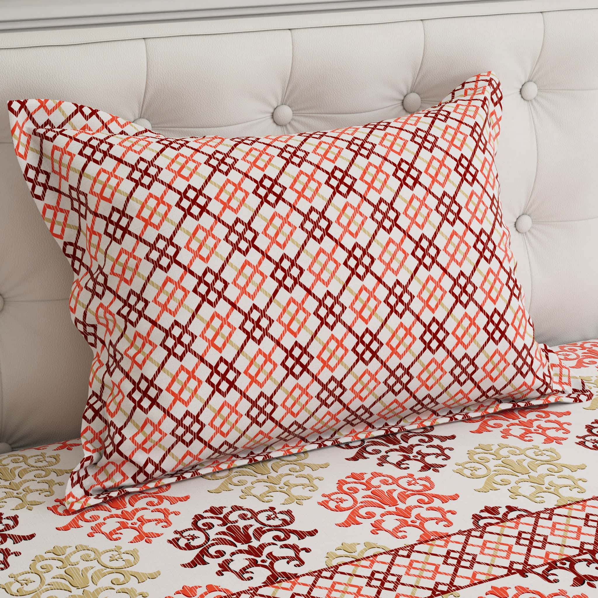Xara Light Beige Intricate Symmetrical Bed Sheet Set - 7605-7606