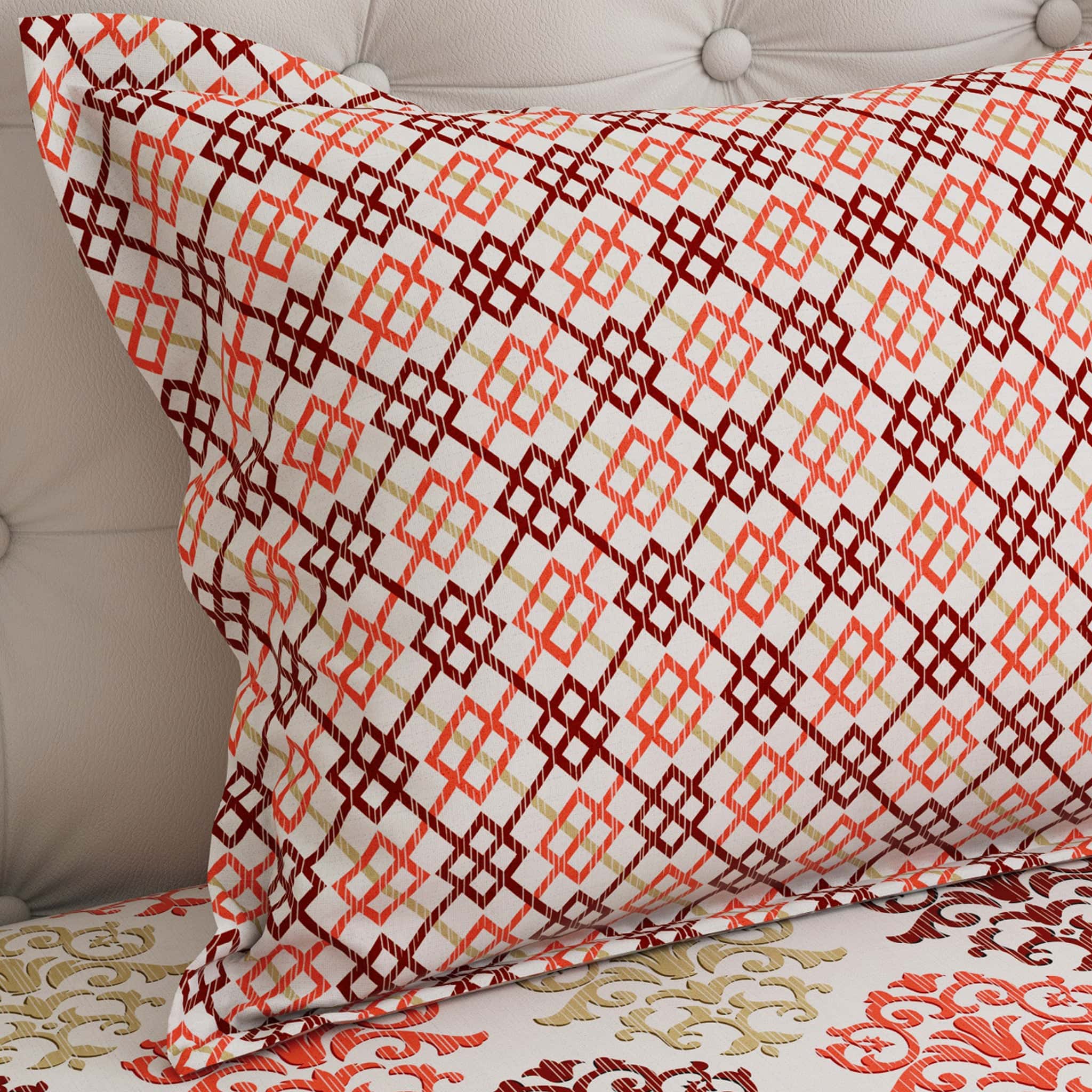Xara Light Beige Intricate Symmetrical Bed Sheet Set - 7605-7606