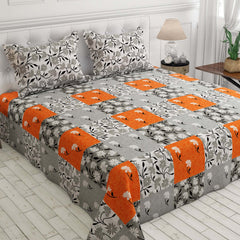 Xara Light Grey Floral Leafy Bed Sheet Set - 7627-7628