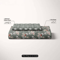 Xara Dark Grey Floral Bed Sheet Set - 7715-7716