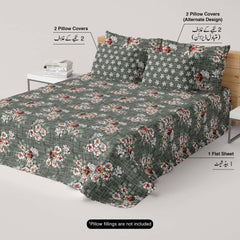 Xara Dark Grey Floral Bed Sheet Set - 7715-7716