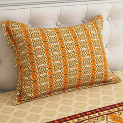 Xara Beige Geometric Grid Bed Sheet Set with Striped Pillows - 7730-7731