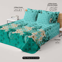 Xara Ferozi Floral Geometric Bed Sheet Set - 7999-8000
