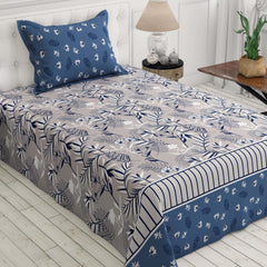 Xara Floral Stripes Bed Sheet Set Grey Blue - 8015-8016