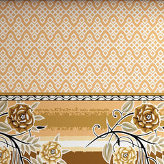 Xara Brown Golden Floral Bed Sheet Set with Geometric Border and Zigzag Pillows